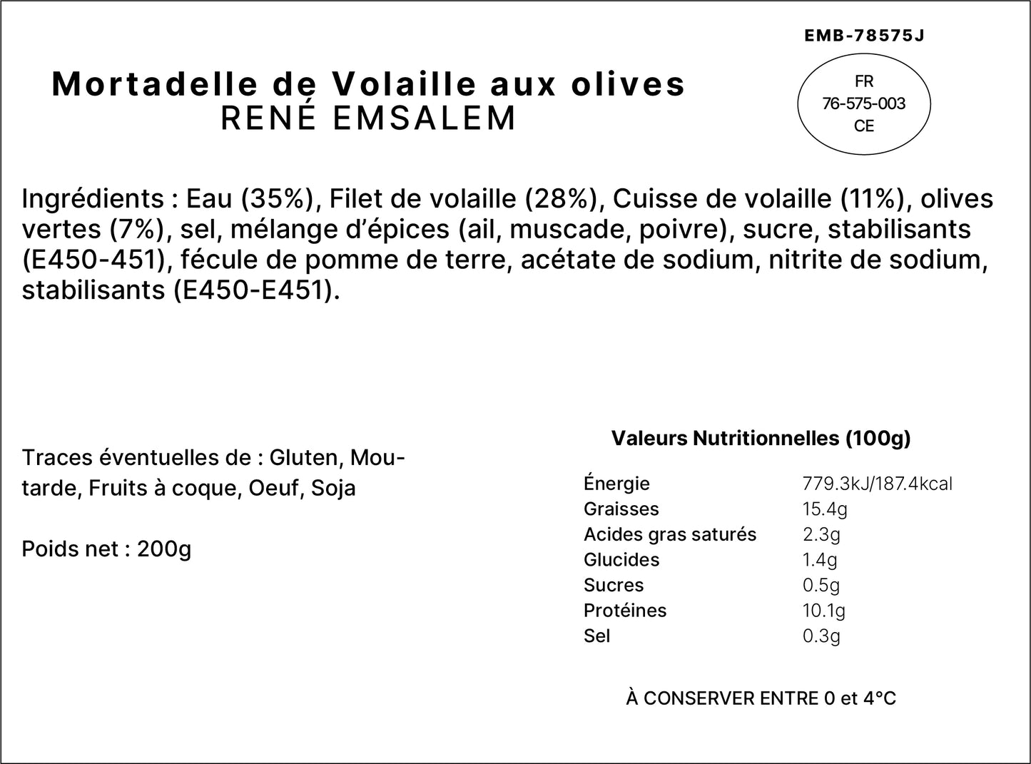 Mortadelle de Volaille aux Olives - 200gr