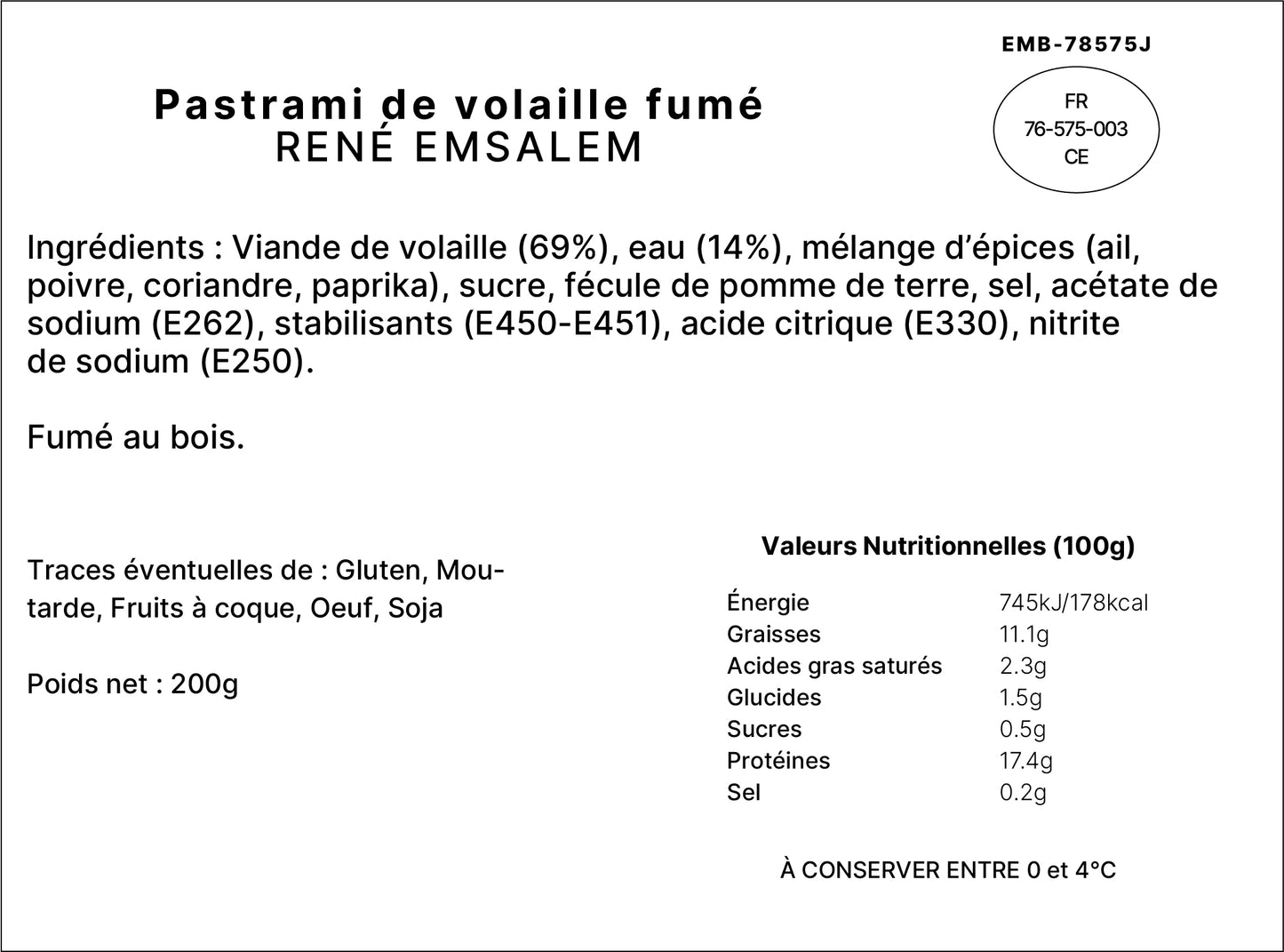 Pastrami de Volaille Fumé - 200gr