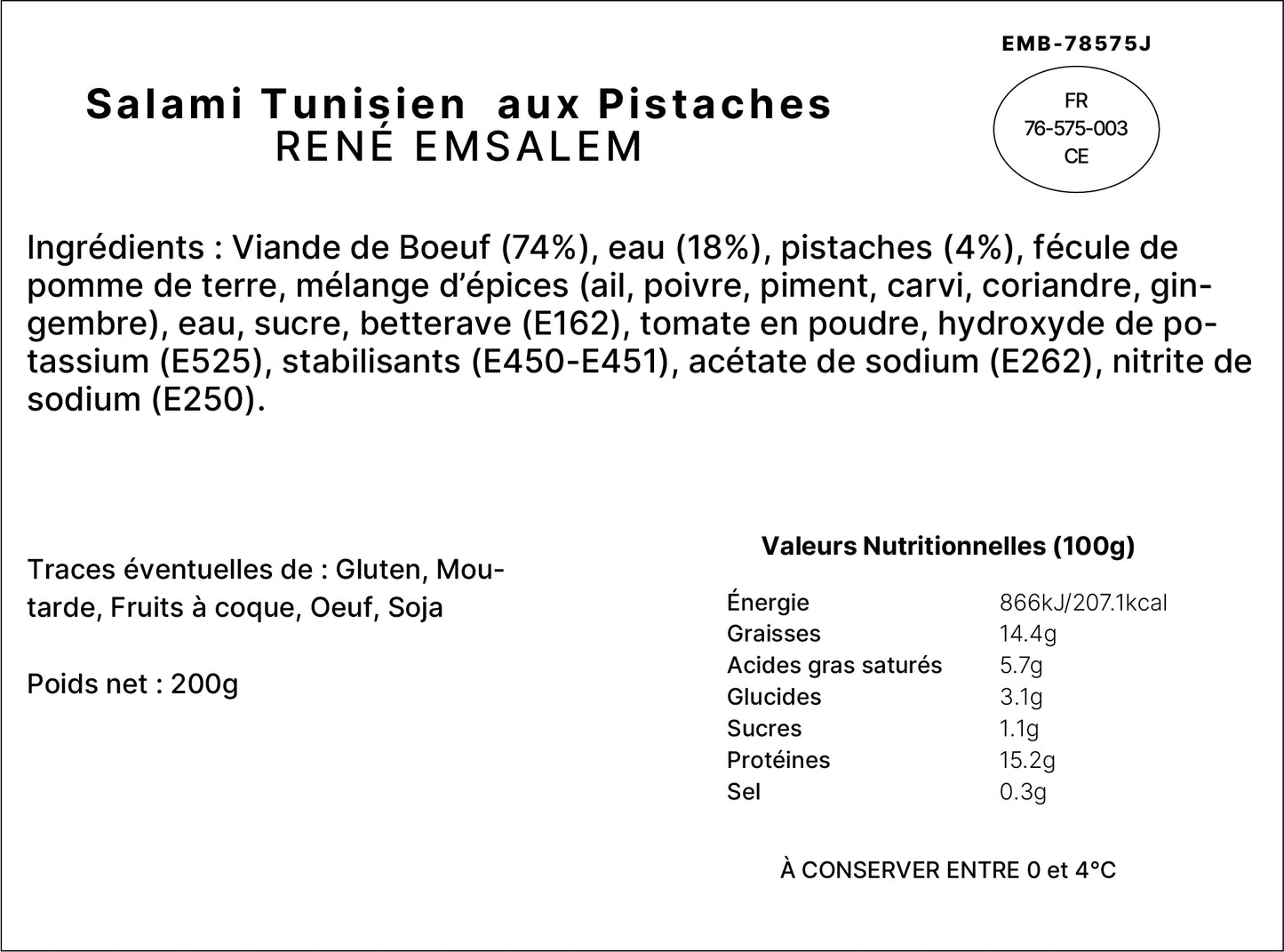 Salami Tunisien aux Pistaches - 200gr