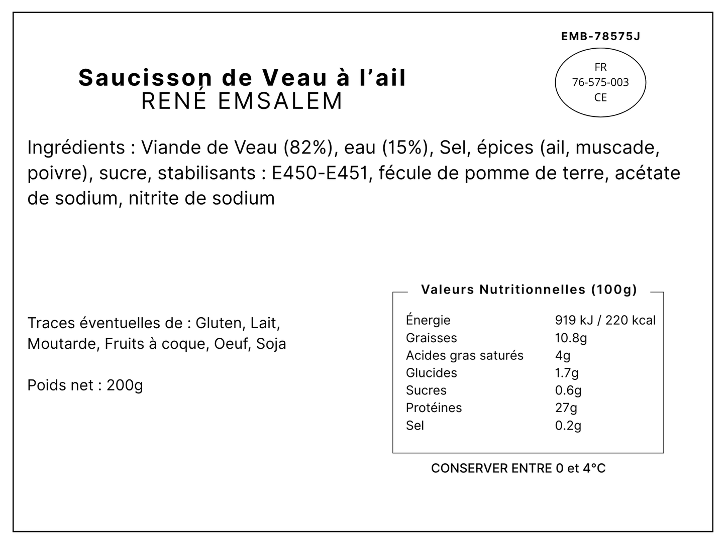 Saucisson de Veau à l'ail