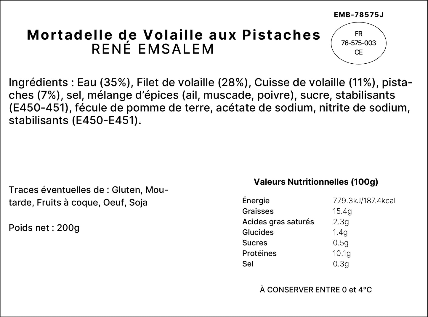 Mortadelle de Volaille aux Pistaches - 200gr