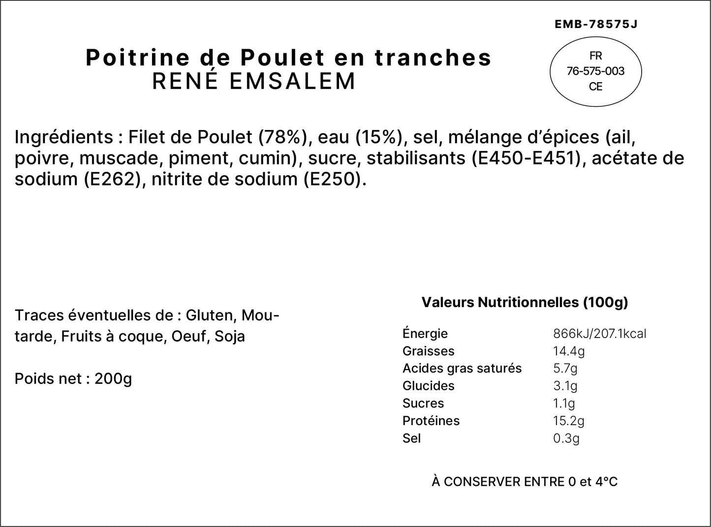 Poitrine de Poulet  en tranches - 200gr