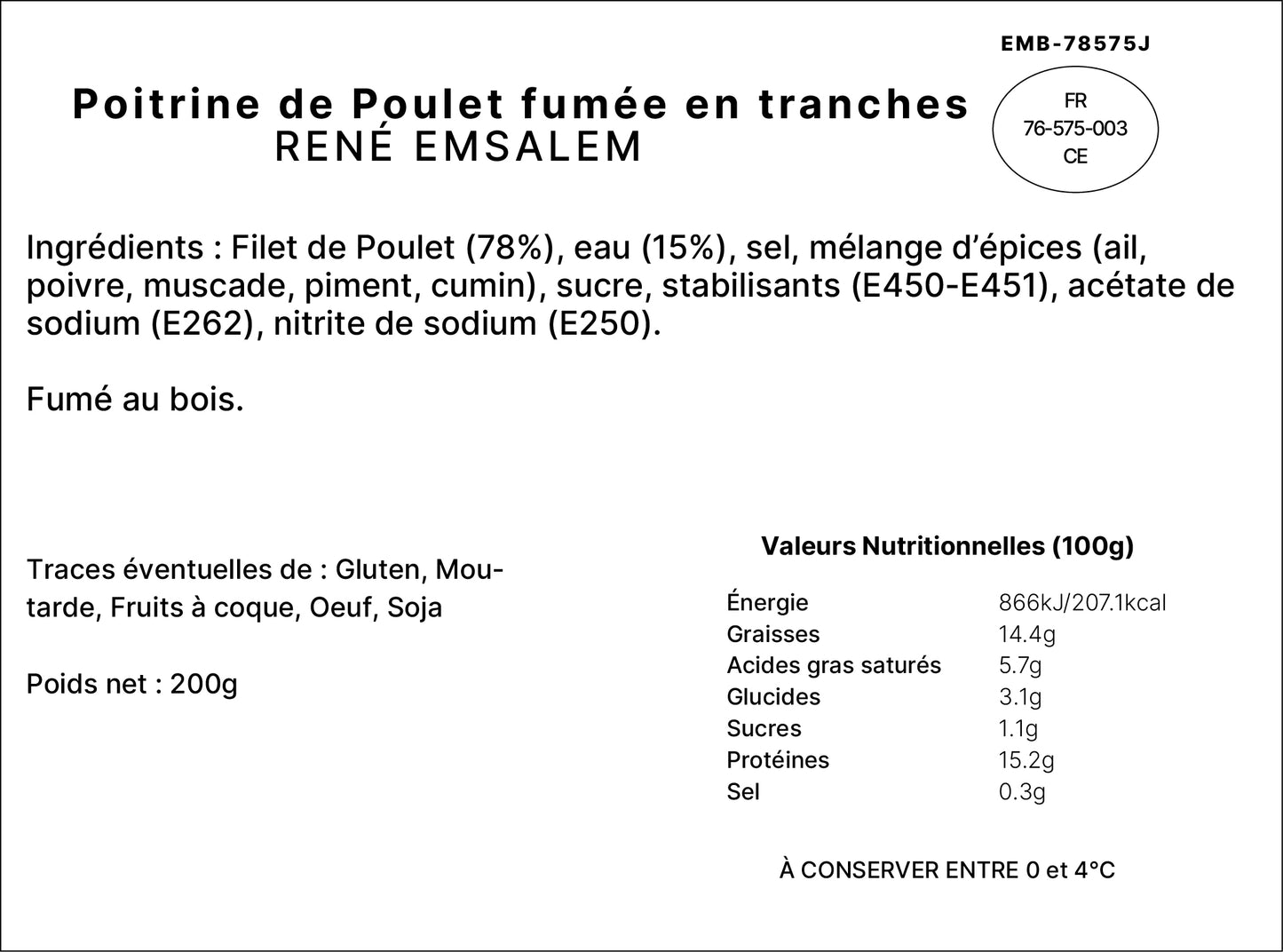 Poitrine de Poulet fumée en tranches - 200gr