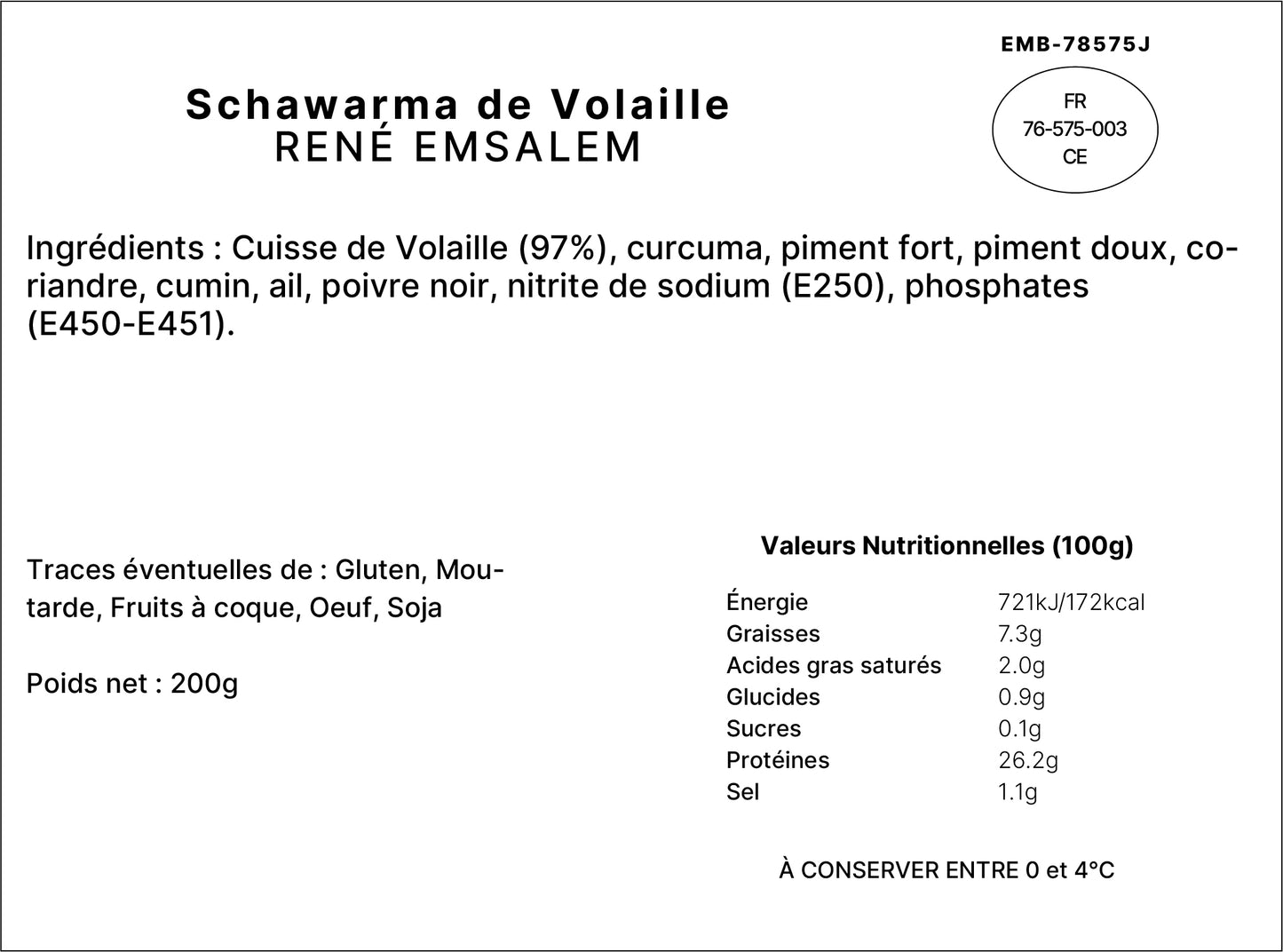 Schawarma de Volaille fumé - 200gr